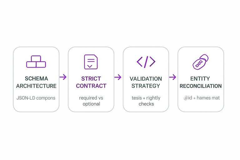 Four-step flow: Schema architecture → Strict contract → Validation strategy → Entity reconciliation