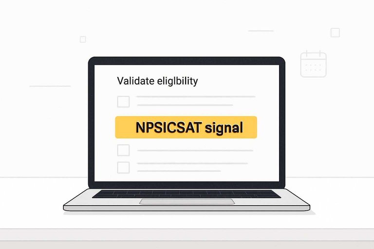 Minimal desk scene with laptop checklist highlighting “NPS/CSAT signal” in #ffab10, signaling targeting and timing checks