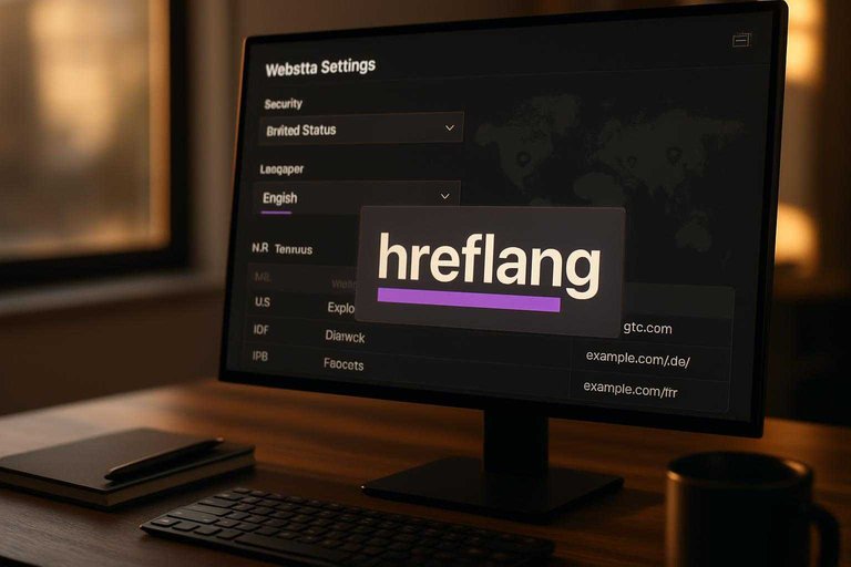 SEO workspace monitor showing international targeting settings with a #ad00cc banner reading 'hreflang'