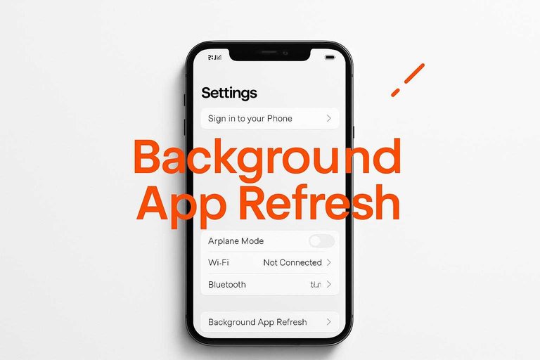 Smartphone settings screen with bold #de520c overlay text “Background App Refresh” highlighting Telegram background sending.