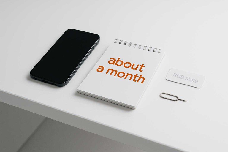 Sparse troubleshooting bench with a notepad reading “about a month,” hinting at RCS identifier retention.