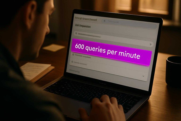 SEO workstation with URL Inspection open and a magenta banner reading “600 queries per minute” highlighting API limits.