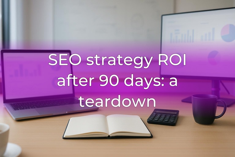 Modern analytics desk with blurred dashboards on monitors, calculator and notebook, subtle magenta accent lighting