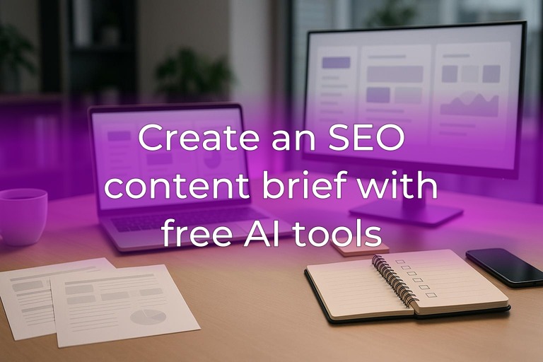 Clean modern desk with laptop, blank planning notes, and subtle magenta accent light in a bright office