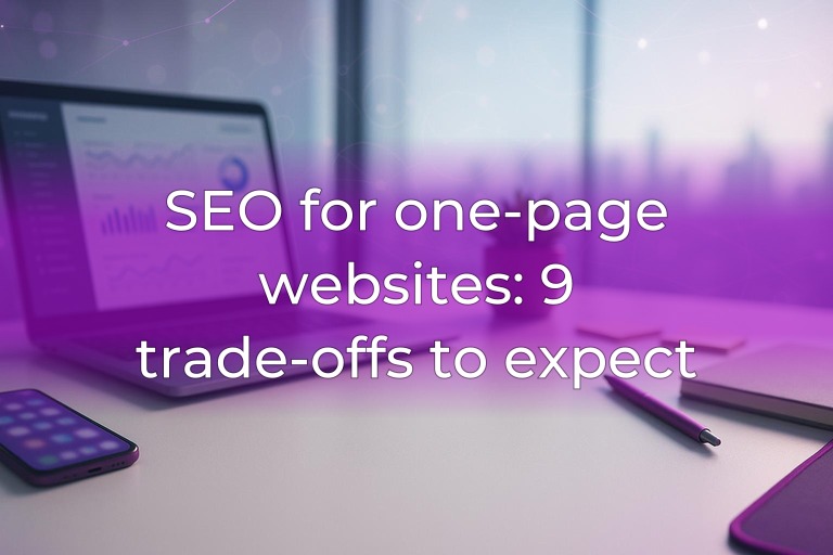 Clean modern desk with blurred analytics screens, city office backdrop, and subtle magenta accent lighting