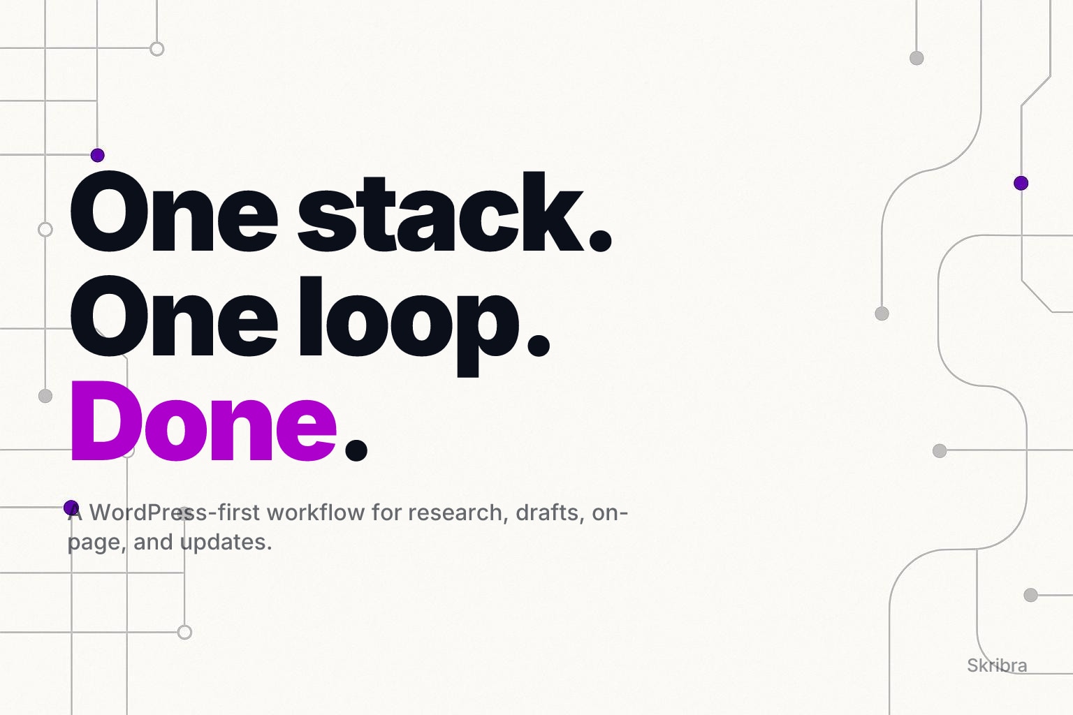 Off-white tech background with subtle circuit-like lines on left and right edges and a few magenta nodes.