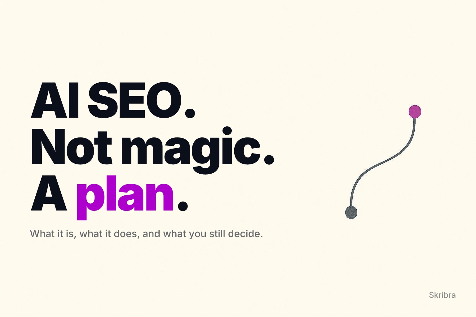 Off-white minimal poster with a small node-and-line graphic on the right, one magenta accent dot.