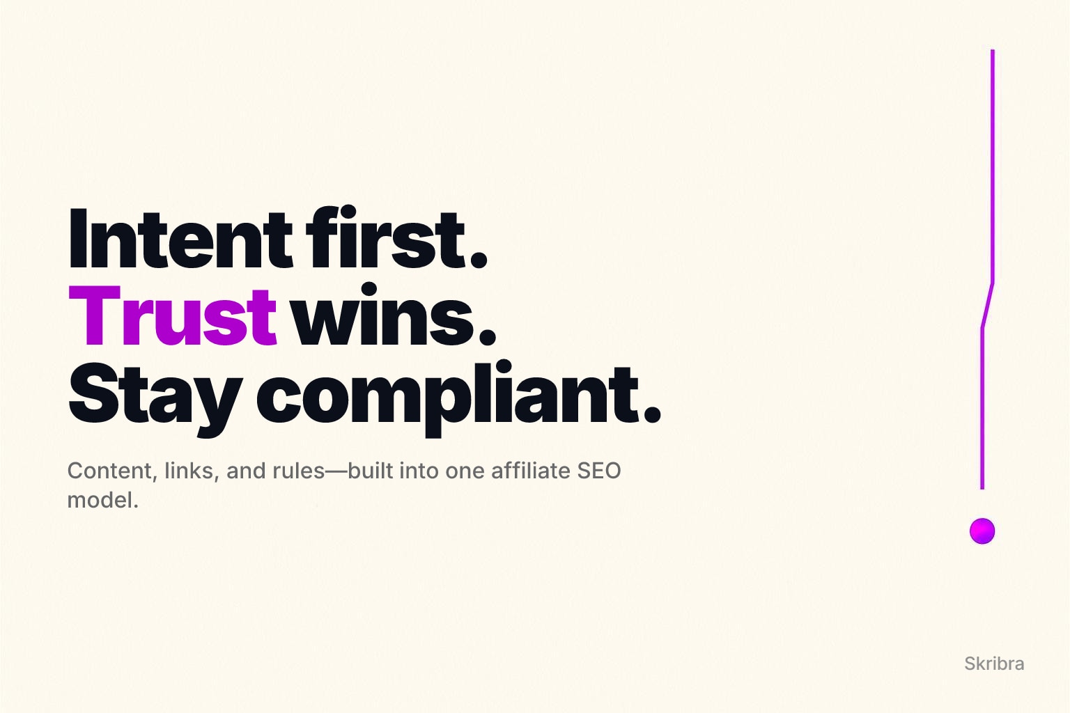 Cream editorial background with lots of negative space and a thin magenta line-and-dot accent on the right edge.