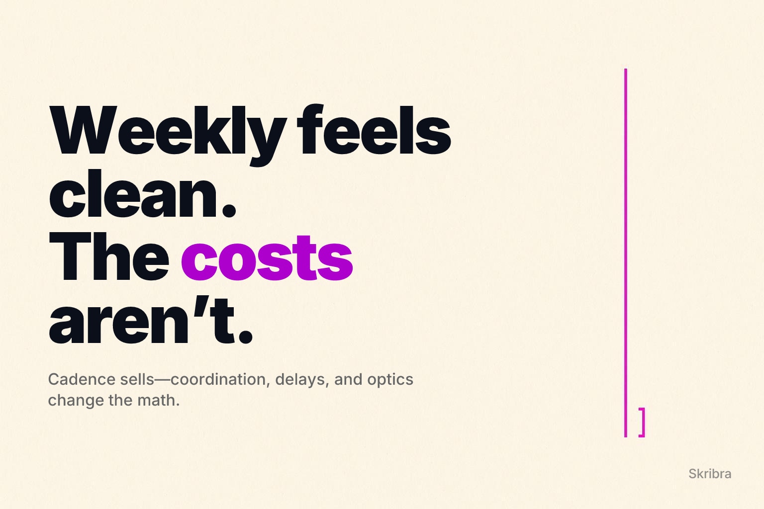 Cream poster background with a thin magenta line and small mark along the right edge, lots of whitespace.