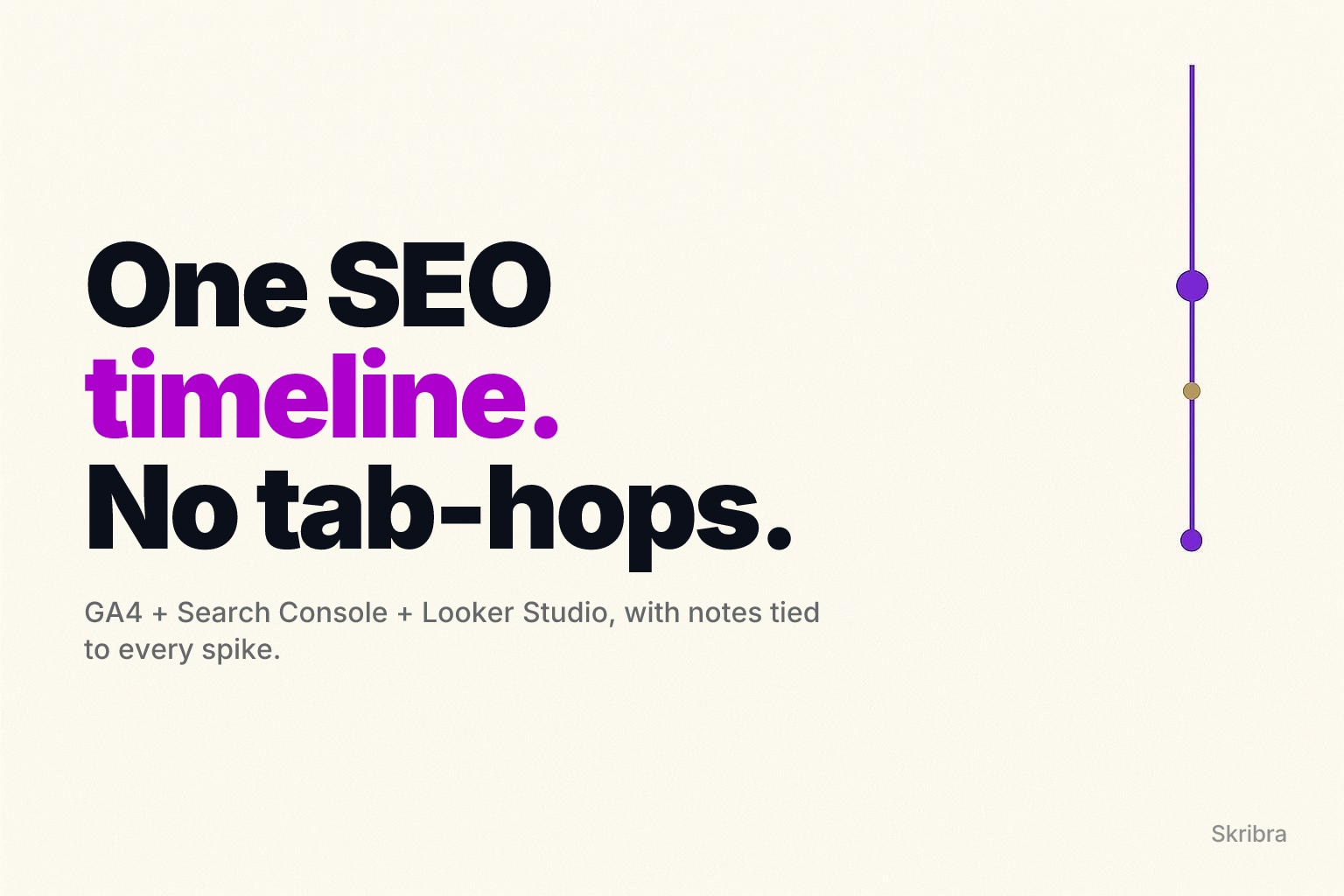 Off-white minimal canvas with a small magenta timeline line and dots along the right edge, ample empty space.
