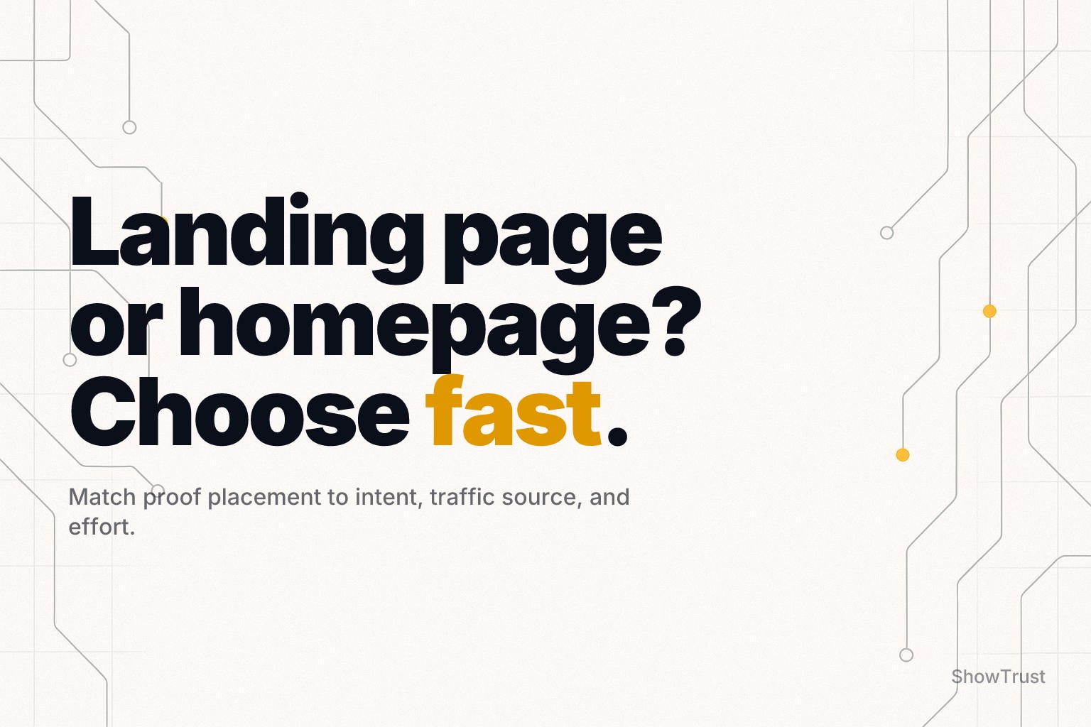 Off-white tech background with subtle gray network lines at both edges and sparse orange nodes, clean center.