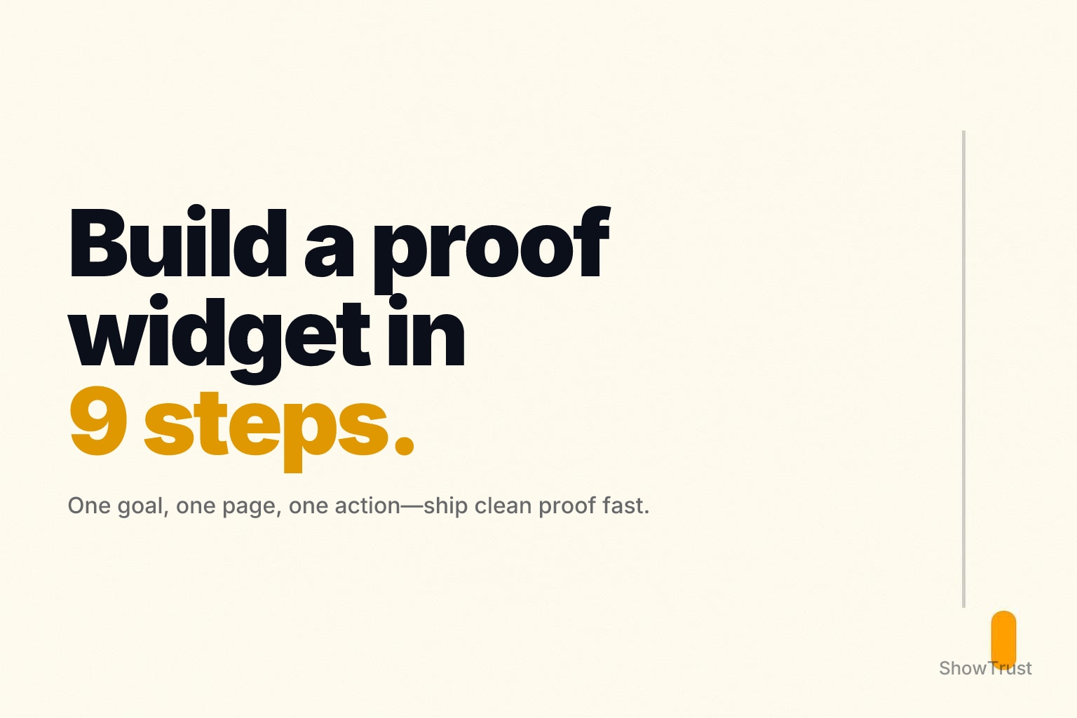 Warm off-white minimalist background with a small orange line-and-tab accent on the far right edge.