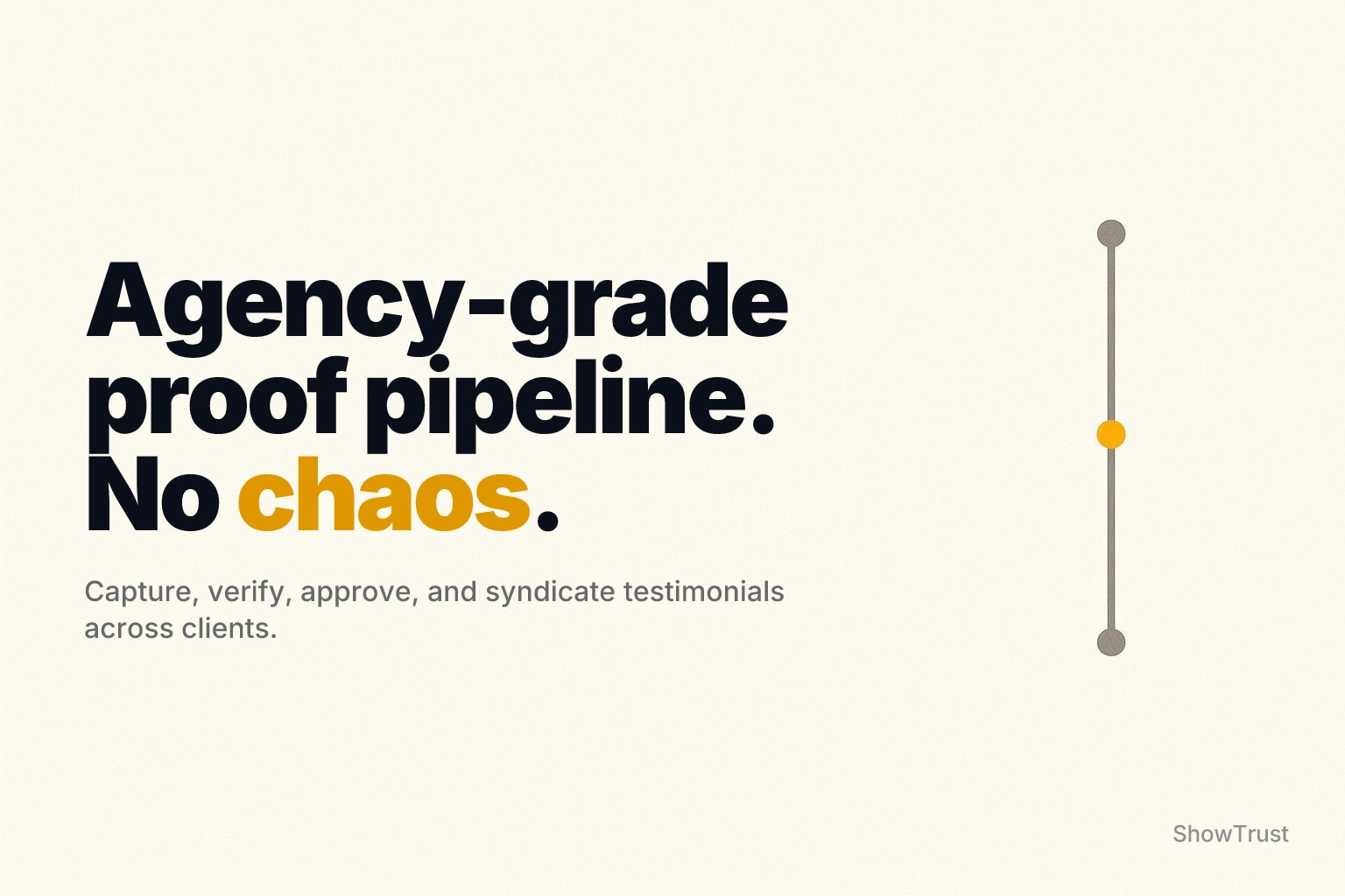 Off-white minimal poster with a thin right-edge node line and one small orange accent dot.