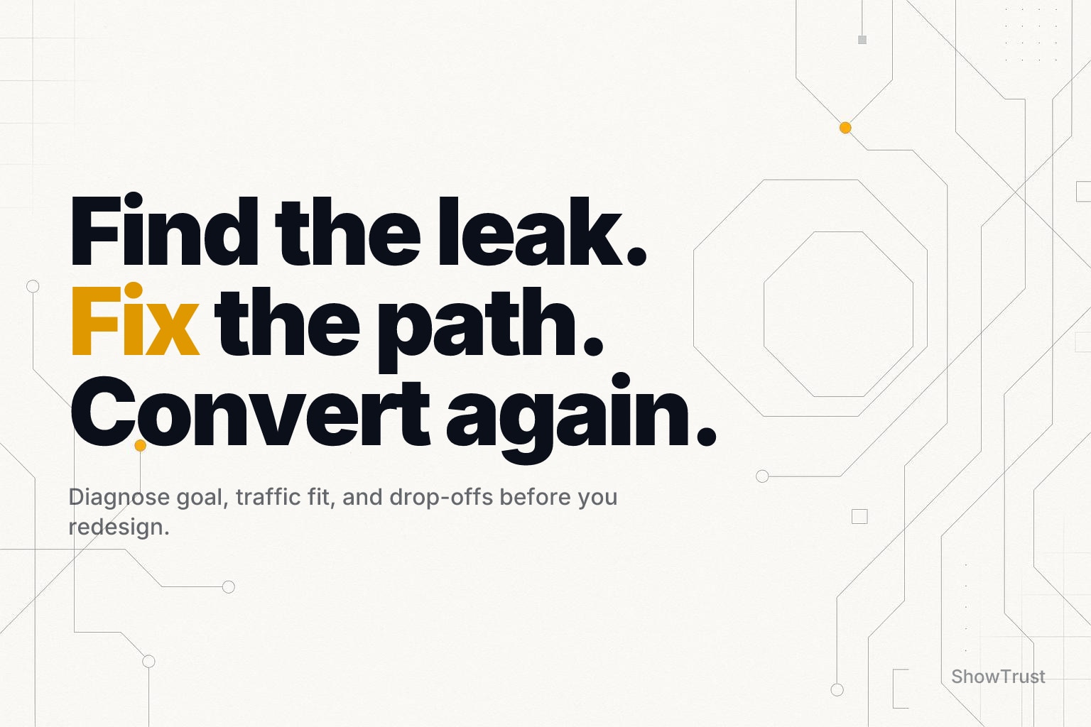 Off-white tech background with subtle network linework on left and right edges and a clean center.