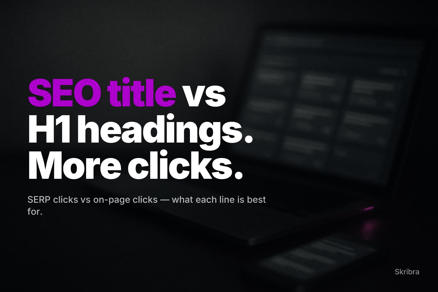 Soft-focus desk scene with a blurred laptop and phone, muted tones, and a small magenta glow on the right.