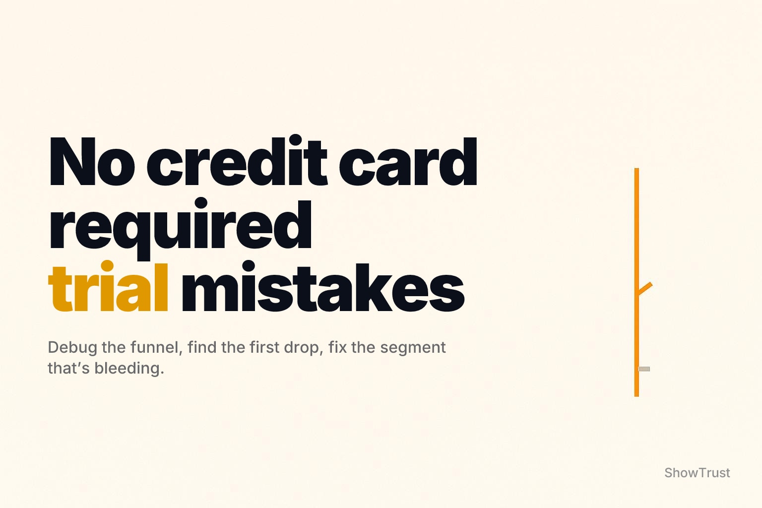 Off-white minimalist poster with a small orange and gray line accent on the far right edge, lots of empty space.