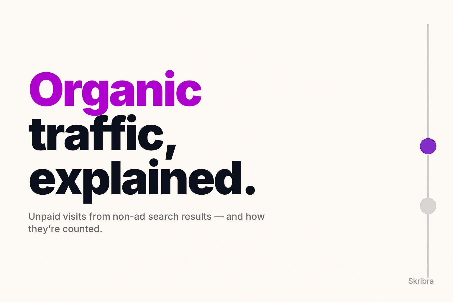 Off-white minimal background with a small magenta line-and-node accent on the far right edge.