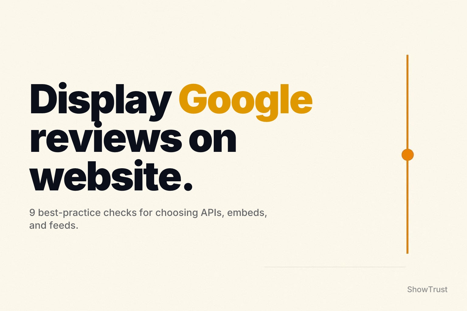 Off-white minimalist background with a small orange line-and-dot accent on the right edge, lots of empty space.