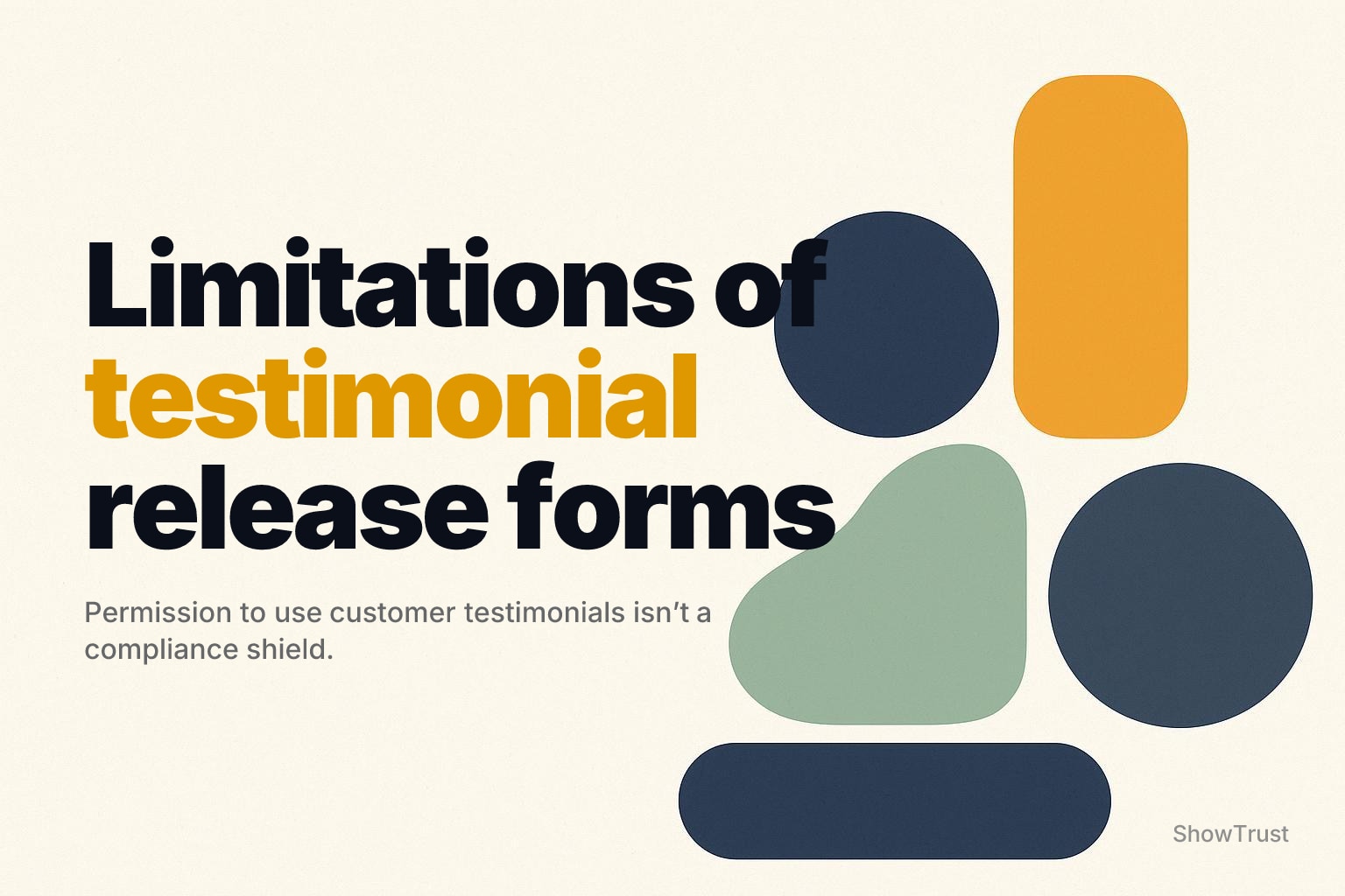 Flat abstract shapes on a light cream background, clustered along right and bottom edges with a clear top-left area.