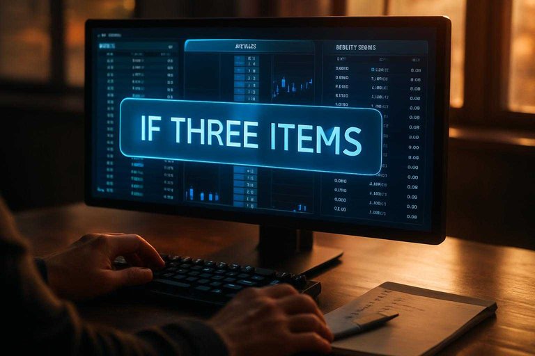 Trader desk with order book screen and blue overlay text “If three items” emphasizing a manual pre-trade checklist.