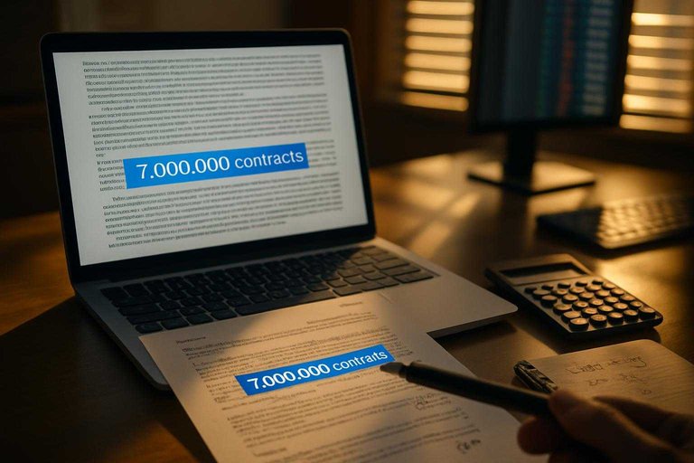 Compliance desk with a highlighted filing line reading "7,000,000 contracts" for position-limit sizing decisions.
