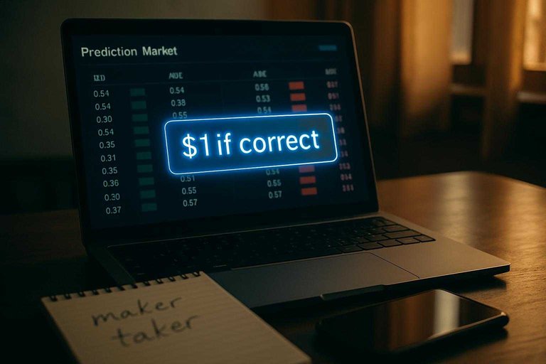 Laptop order book scene with blue-highlighted label reading “$1 if correct,” illustrating trade settlement basics.