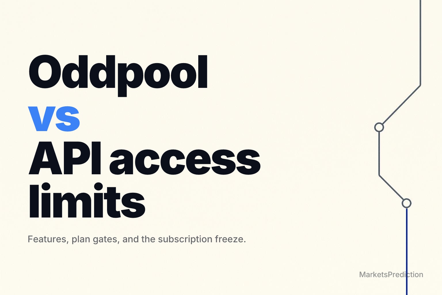 Off-white minimal background with a small node-and-line motif at the right edge and a blue accent stroke.